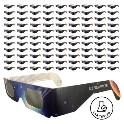 100 Pack - Premium Solar Eclipse Glasses - ISO 12312-2:2015 Compliant - 123 Solarwear